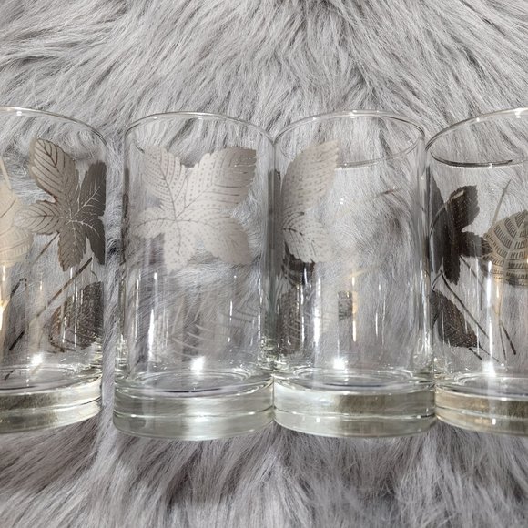 1960's Mid Century Modern Glassware Silver Foliage Highball Tumblers - Picture 5 of 10
